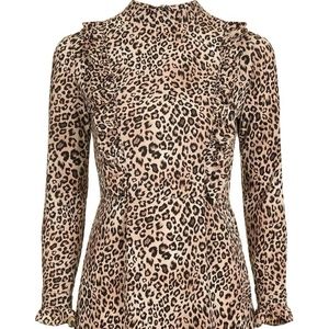 TOPSHOP Leopard Print Ruffle Mini Dress, Size 4